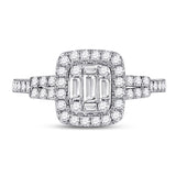 14kt White Gold Womens Baguette Diamond Square Ring 3/4 Cttw