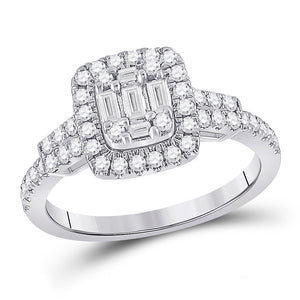 14kt White Gold Womens Baguette Diamond Square Ring 3/4 Cttw