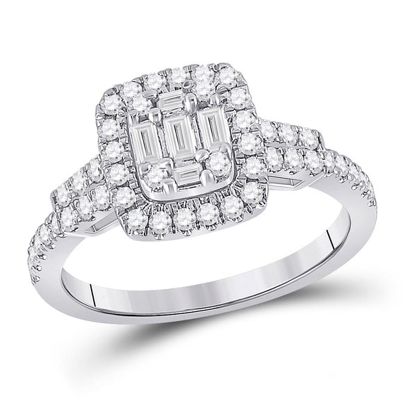 14kt White Gold Womens Baguette Diamond Square Ring 3/4 Cttw
