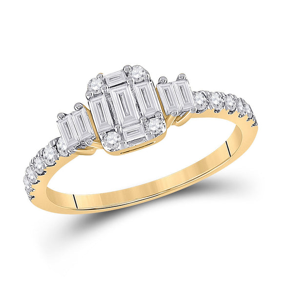 14kt Yellow Gold Womens Baguette Diamond Cluster Ring 5/8 Cttw
