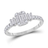 14kt White Gold Womens Baguette Diamond Cluster Ring 5/8 Cttw