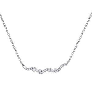 14kt White Gold Womens Round Diamond Bar Necklace 1/5 Cttw