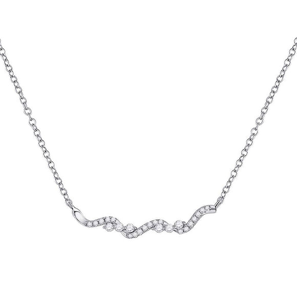 14kt White Gold Womens Round Diamond Bar Necklace 1/5 Cttw