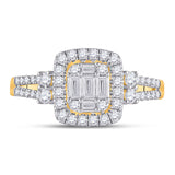 14kt Yellow Gold Womens Baguette Diamond Square Cluster Ring 3/4 Cttw