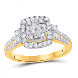14kt Yellow Gold Womens Baguette Diamond Square Cluster Ring 3/4 Cttw