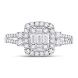 14kt White Gold Womens Baguette Diamond Square Cluster Ring 3/4 Cttw