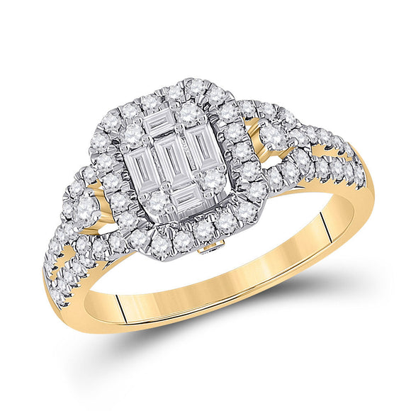 14kt Yellow Gold Womens Baguette Diamond Cluster Ring 3/4 Cttw