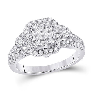 14kt White Gold Womens Baguette Diamond Square Cluster Ring 3/4 Cttw
