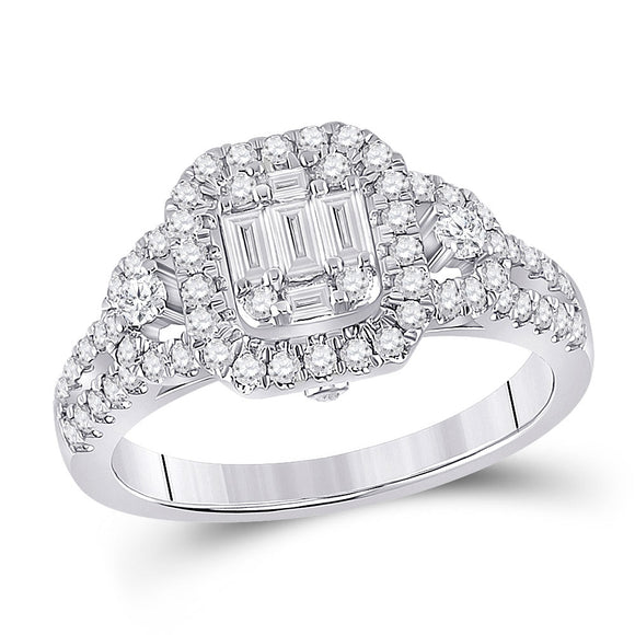14kt White Gold Womens Baguette Diamond Square Cluster Ring 3/4 Cttw