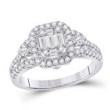 14kt White Gold Womens Baguette Diamond Square Cluster Ring 3/4 Cttw