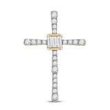 14kt Yellow Gold Womens Baguette Round Diamond Cross Pendant 5/8 Cttw