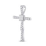 14kt White Gold Womens Baguette Diamond Cross Pendant 5/8 Cttw