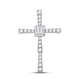 14kt White Gold Womens Baguette Diamond Cross Pendant 5/8 Cttw