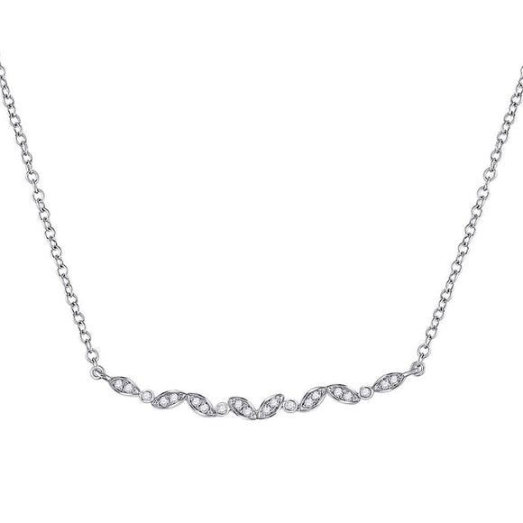 14kt White Gold Womens Round Diamond Bar Necklace 1/10 Cttw