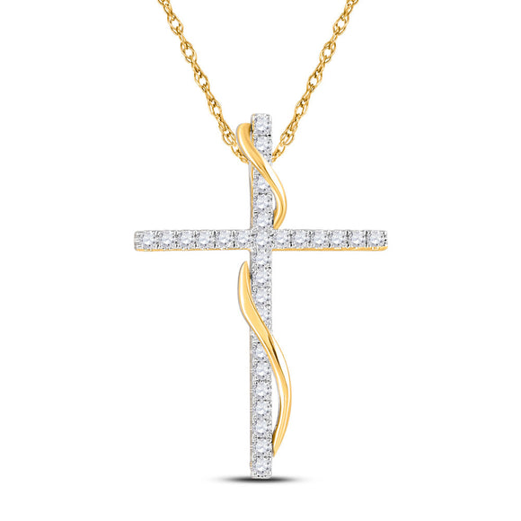 14kt Yellow Gold Womens Round Diamond Cross Pendant 1/2 Cttw