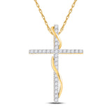 14kt Yellow Gold Womens Round Diamond Cross Pendant 1/2 Cttw