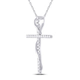 14kt White Gold Womens Round Diamond Cross Pendant 1/2 Cttw