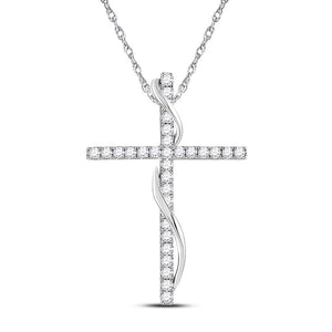 14kt White Gold Womens Round Diamond Cross Pendant 1/2 Cttw