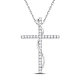 14kt White Gold Womens Round Diamond Cross Pendant 1/2 Cttw