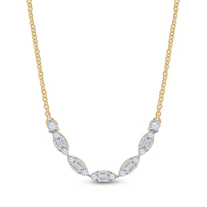 14kt Yellow Gold Womens Baguette Diamond Fashion Necklace 1/2 Cttw
