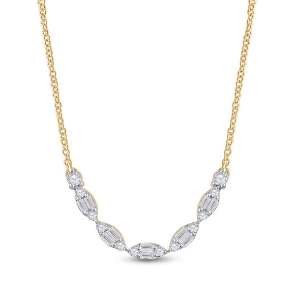 14kt Yellow Gold Womens Baguette Diamond Fashion Necklace 1/2 Cttw