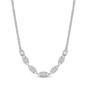 14kt White Gold Womens Baguette Diamond Fashion Necklace 1/2 Cttw