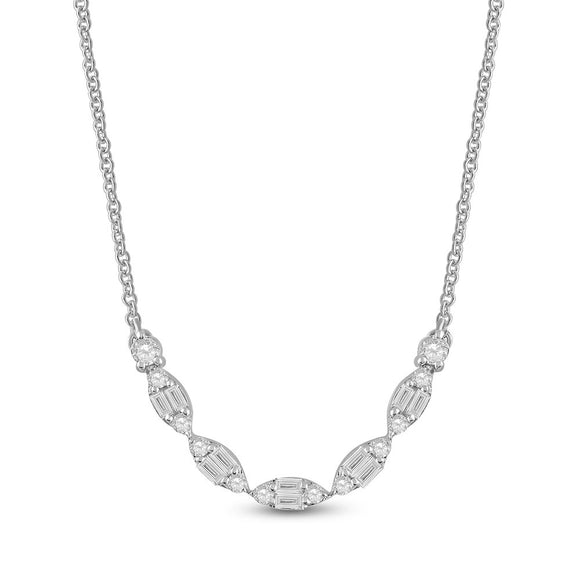 14kt White Gold Womens Baguette Diamond Fashion Necklace 1/2 Cttw