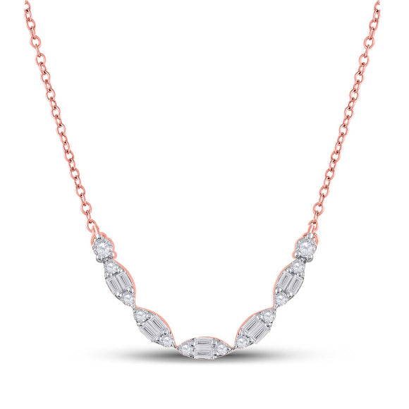 14kt Rose Gold Womens Baguette Diamond Fashion Necklace 1/2 Cttw