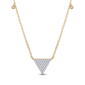 10kt Yellow Gold Womens Round Diamond Triangle Necklace 1/4 Cttw