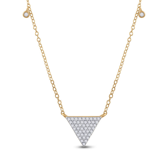 10kt Yellow Gold Womens Round Diamond Triangle Necklace 1/4 Cttw