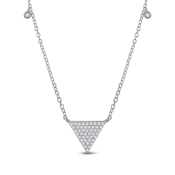 10kt White Gold Womens Round Diamond Triangle Necklace 1/4 Cttw