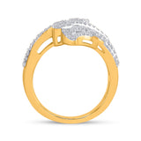14kt Yellow Gold Womens Baguette Diamond Bypass Cluster Fashion Ring 1-1/3 Cttw
