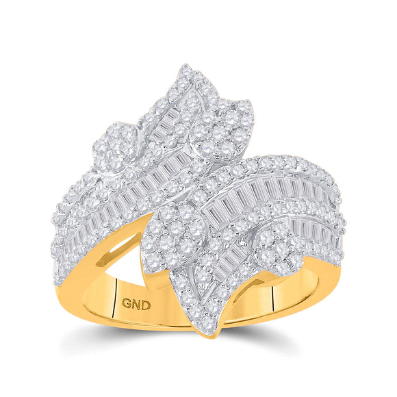 14kt Yellow Gold Womens Baguette Diamond Bypass Cluster Fashion Ring 1-1/3 Cttw