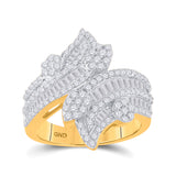 14kt Yellow Gold Womens Baguette Diamond Bypass Cluster Fashion Ring 1-1/3 Cttw