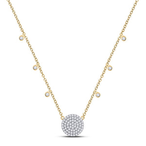 10kt Yellow Gold Womens Round Diamond Circle Cluster Necklace 3/4 Cttw