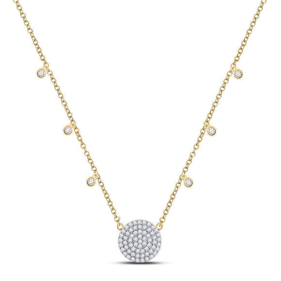 10kt Yellow Gold Womens Round Diamond Circle Cluster Necklace 3/4 Cttw