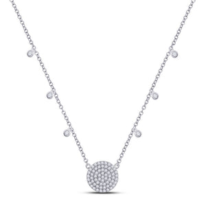 10kt White Gold Womens Round Diamond Circle Cluster Necklace 3/4 Cttw