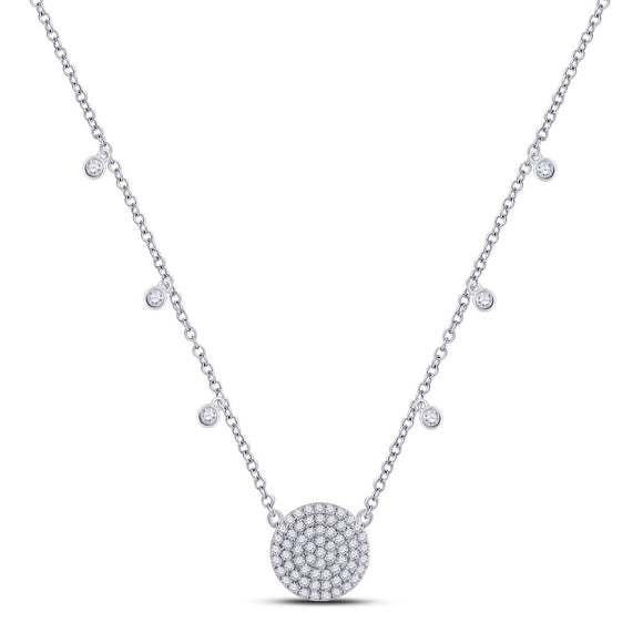 10kt White Gold Womens Round Diamond Circle Cluster Necklace 3/4 Cttw