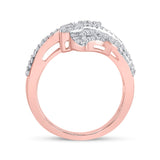 14kt Rose Gold Womens Baguette Diamond Bypass Cluster Fashion Ring 1-1/3 Cttw