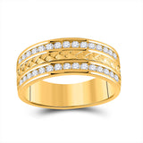 14kt Yellow Gold Mens Round Diamond Wedding Braid Inlay Band Ring 3/4 Cttw
