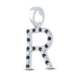 10kt White Gold Womens Round Blue Sapphire Initial R Letter Pendant 1/3 Cttw