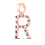 10kt Rose Gold Womens Round Brown Diamond Initial R Letter Pendant 1/4 Cttw