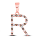 10kt Rose Gold Womens Round Brown Diamond Initial R Letter Pendant 1/4 Cttw