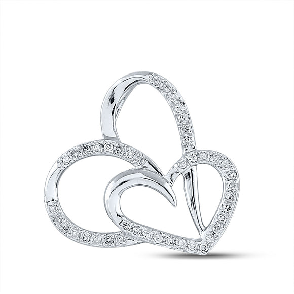 10kt White Gold Womens Round Diamond Heart Pendant 1/6 Cttw