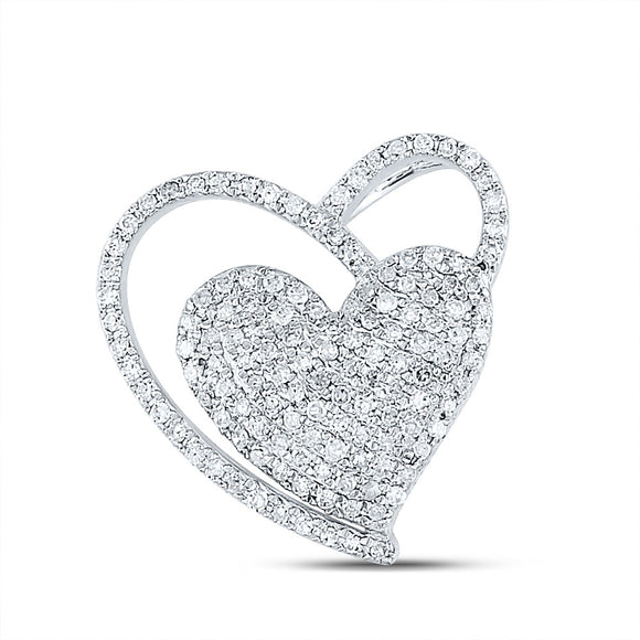 10kt White Gold Womens Round Diamond Heart Pendant 3/8 Cttw