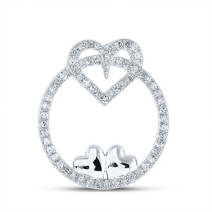 10kt White Gold Womens Round Diamond Circle Heart Pendant 1/5 Cttw