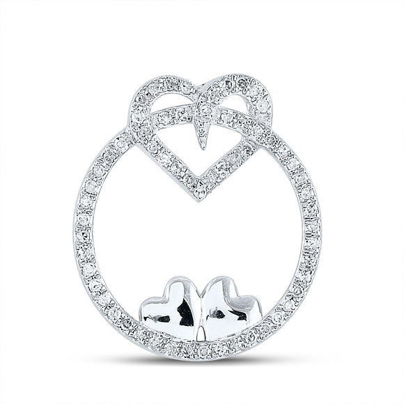 10kt White Gold Womens Round Diamond Circle Heart Pendant 1/5 Cttw