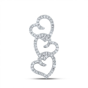 10kt White Gold Womens Round Diamond Triple Heart Pendant 1/4 Cttw