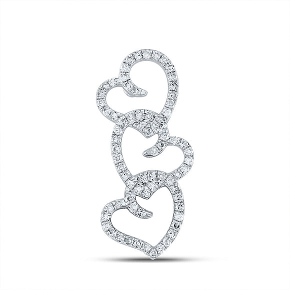 10kt White Gold Womens Round Diamond Triple Heart Pendant 1/4 Cttw