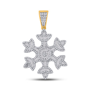 10kt Yellow Gold Mens Baguette Diamond Snowflake Charm Pendant 1-5/8 Cttw